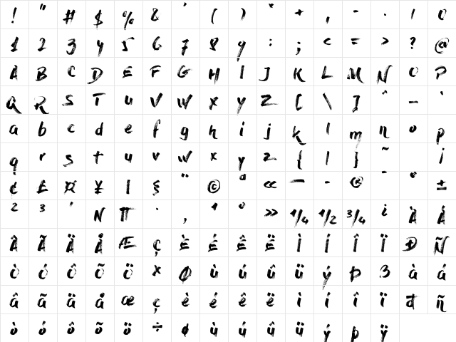 Dry Brush Regular  glyph index