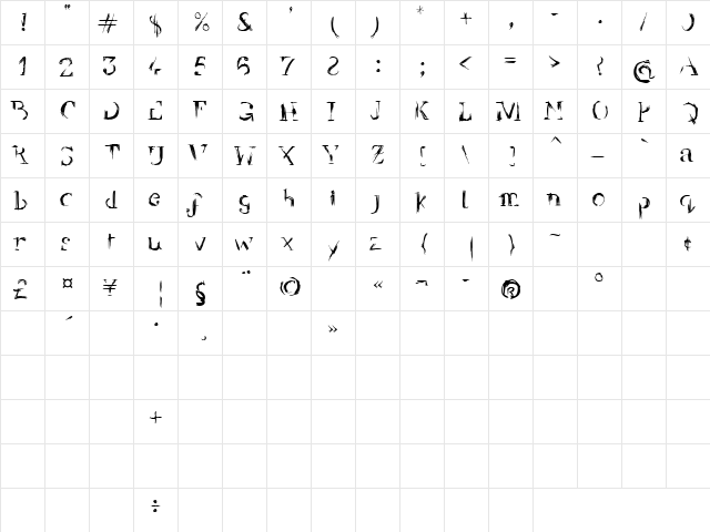 Yellow Back Radio Regular  glyph index