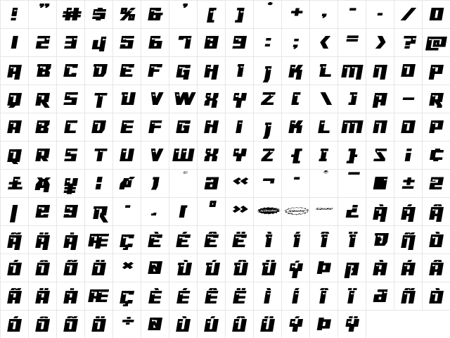 Dangerbot Extra-Expanded Expanded  glyph index