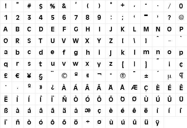 ArthurBecker Bold  glyph index