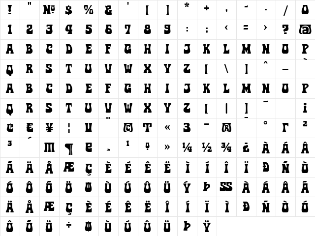 Jimi Regular  glyph index