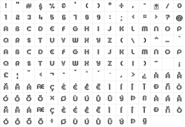 MACCOS Demo Regular  glyph index