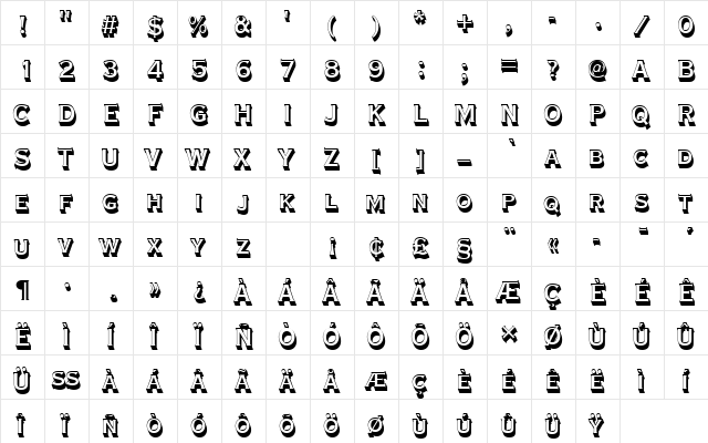 CopperplateTBolConSh1 Regular  glyph index