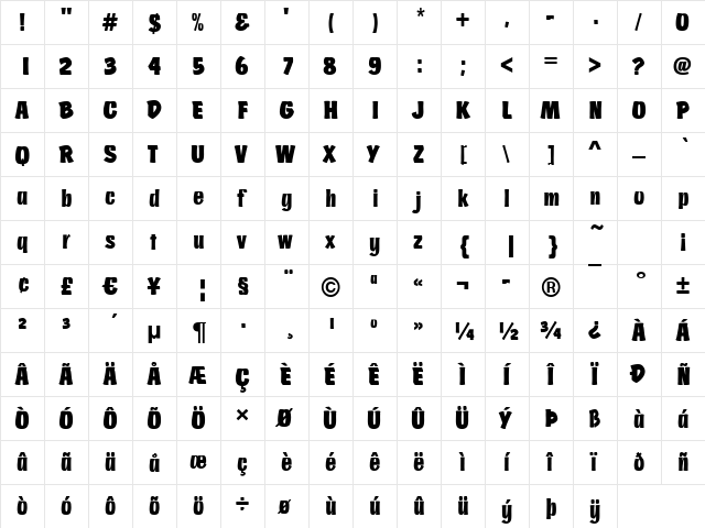 Josephs-Brush Regular  glyph index