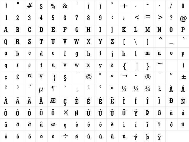 GeoSlab703 MdCn BT Bold  glyph index