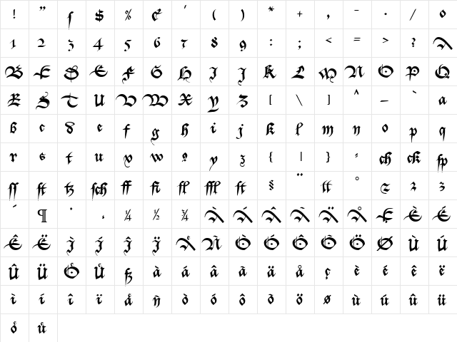 MA Bastarda1 Normal  glyph index