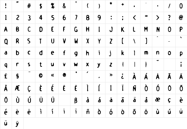Holstein Bold  glyph index