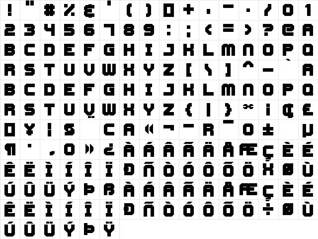 Cyberspace Raceway Back Regular  glyph index