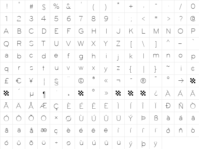 Bryant Regular  glyph index