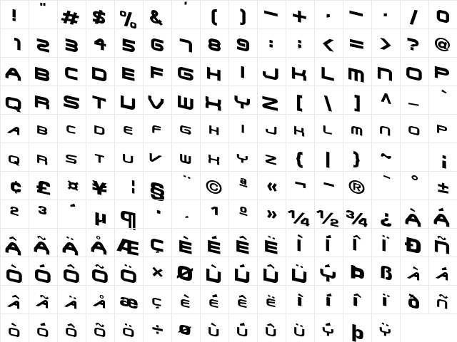 Turn Regular  glyph index