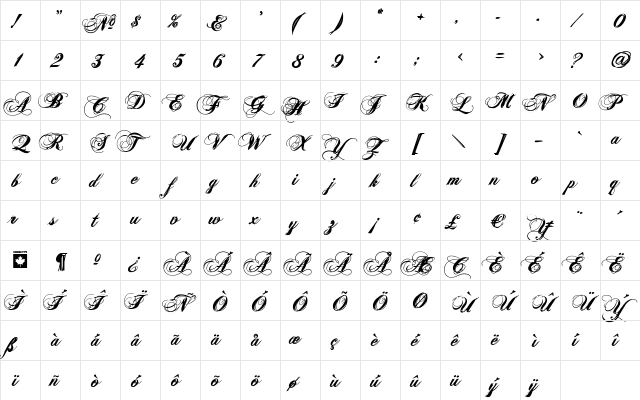 Heathen Regular  glyph index
