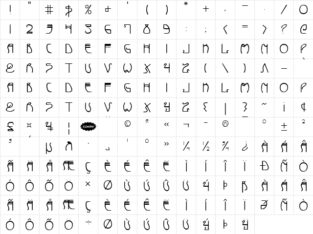 Coyote Deco Regular  glyph index