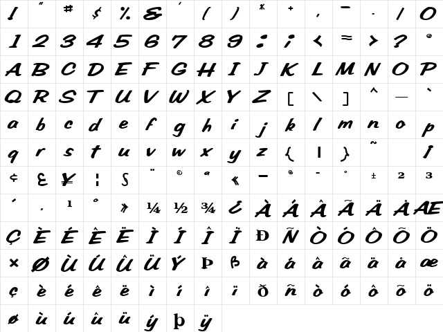 TypeMaker57 Bold  glyph index