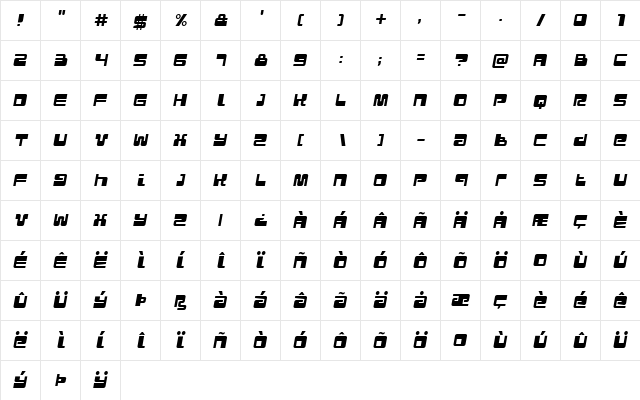 Urban Italic  glyph index