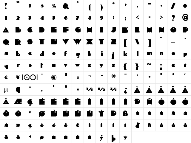 Sid The Kid NF Regular  glyph index