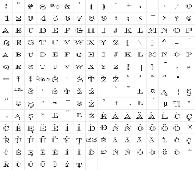 ChevaOpeSCDEE Regular  glyph index