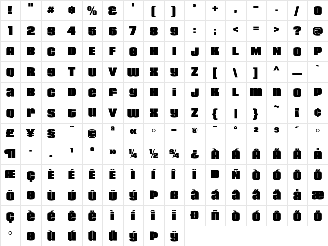 HouseGothicHG23Ext BLACK  glyph index