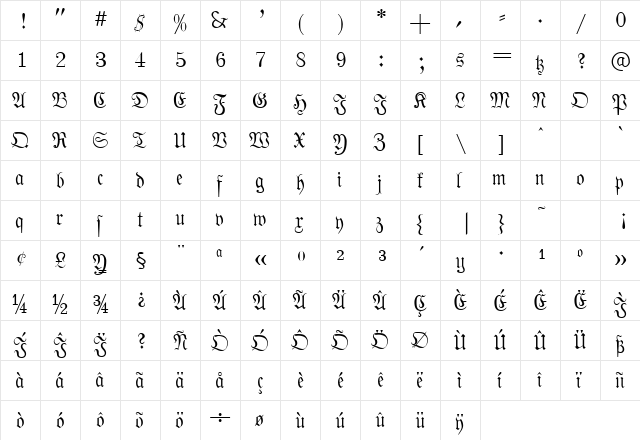 PhraxturedDeutsch Regular  glyph index