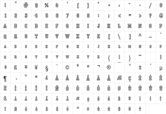 Princeton Condensed Normal  glyph index