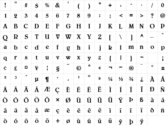 BarristerSSK Regular  glyph index