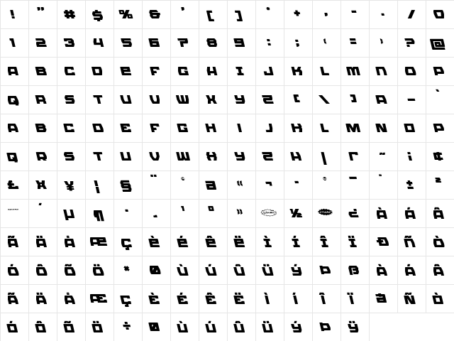 Olympic Carrier Leftalic Italic  glyph index