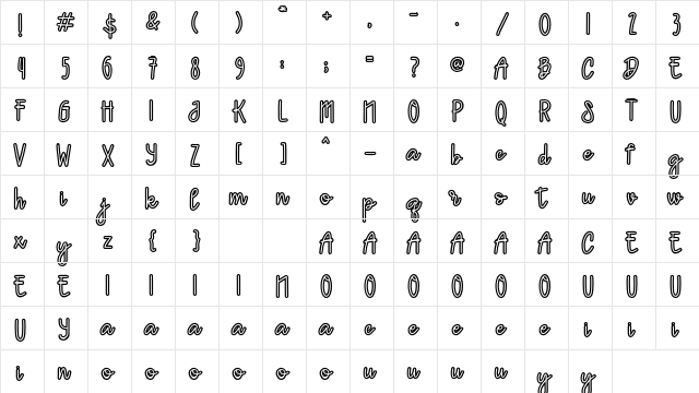 Tropical House Regular  glyph index