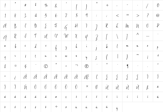 Amethyste Regular  glyph index