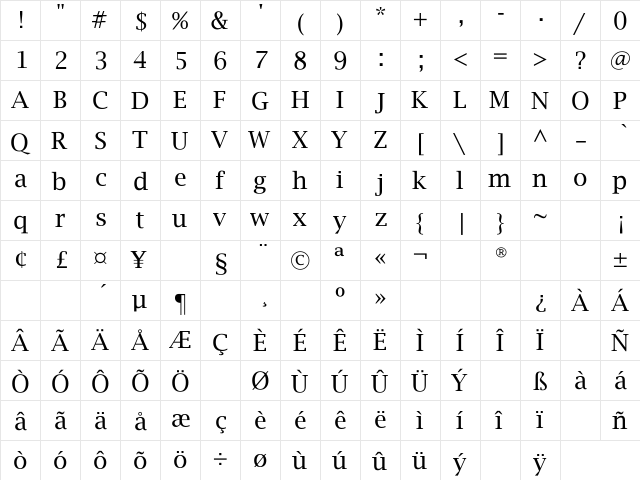 Saintgermain Regular  glyph index