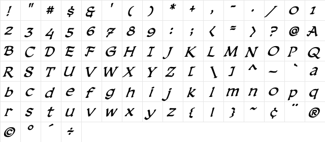 CCDreamlandLower Regular  glyph index