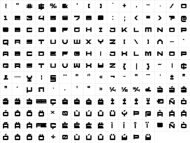 U.S.S. Dallas Academy Regular  glyph index