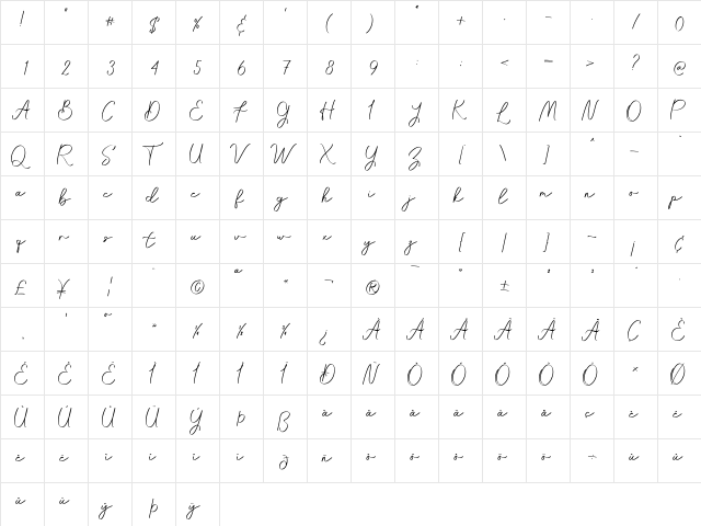 Arlista Regular  glyph index
