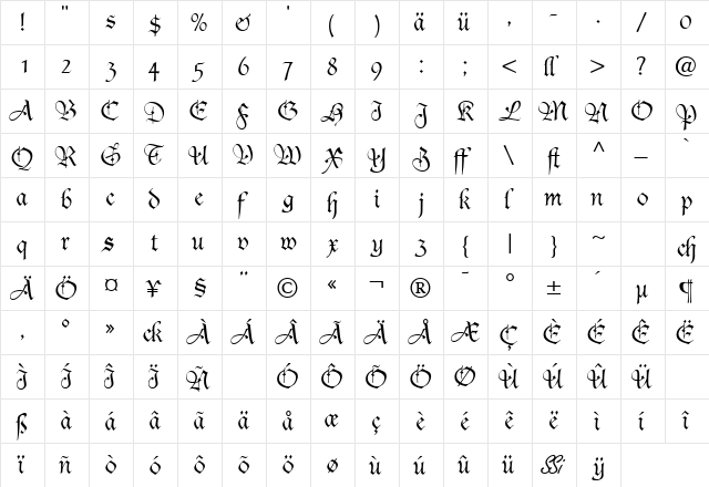 CasualSSK Bold  glyph index