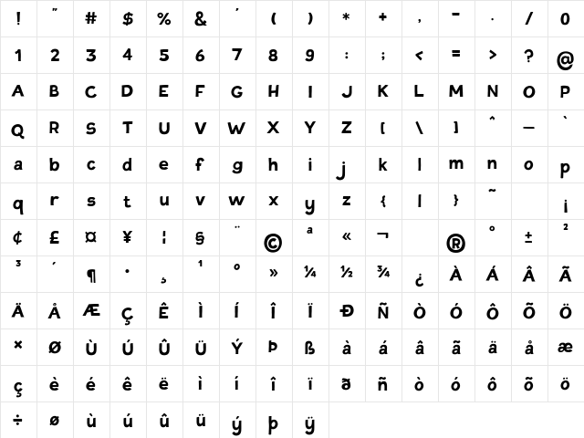 Tovari Sans Bold  glyph index