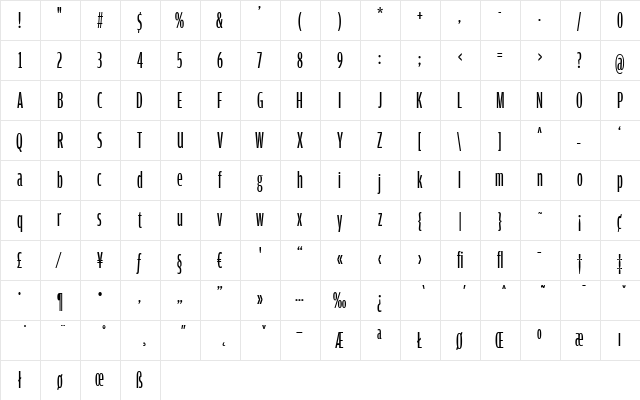 AmplitudeExtraComp-Regular Regular  glyph index