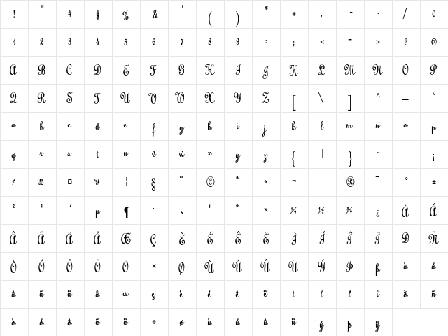 CathedralCondensed Bold  glyph index