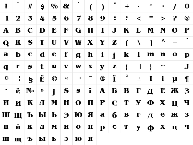 Benguiat Bold  glyph index