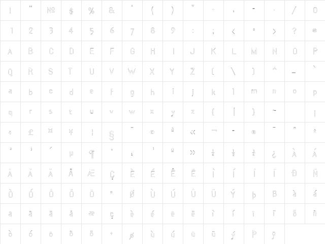 DraftPlateOutlineLight Regular  glyph index