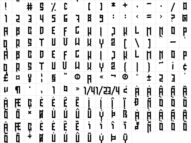 KORALENS Regular  glyph index