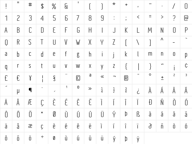 Cynapse Pro Regular  glyph index