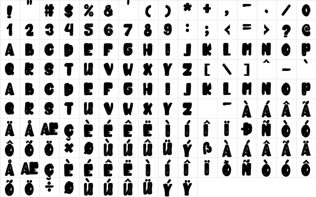 Cubby Brush Regular  glyph index