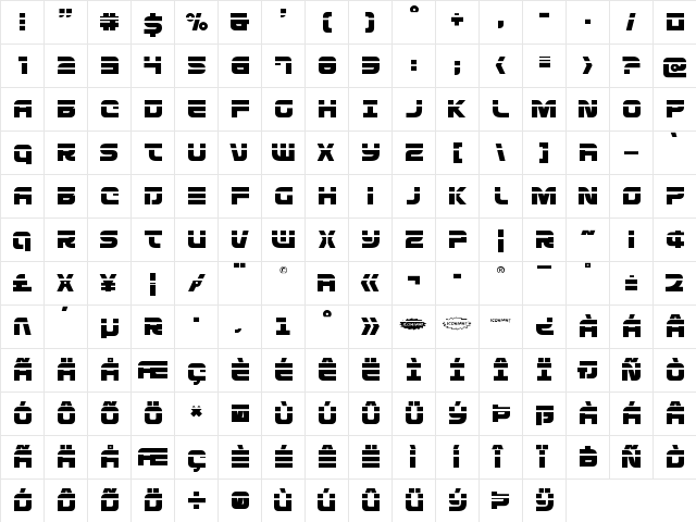 Defcon Zero Laser Regular  glyph index