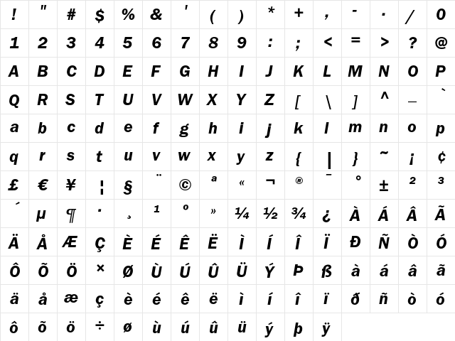 ITC Franklin Gothic LT Demi Italic  glyph index