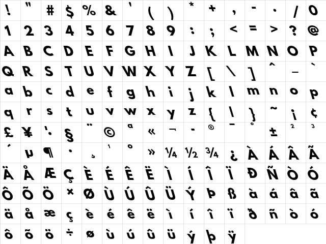 Hussar BdOppObl  glyph index