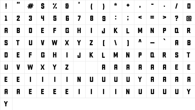 Uniform Bold Bold  glyph index