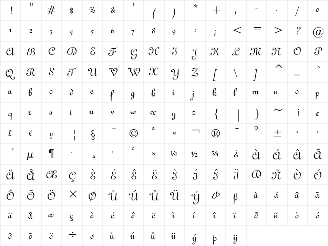 French 111 Regular  glyph index
