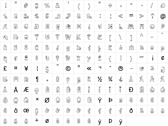 Bear Becker Normal  glyph index