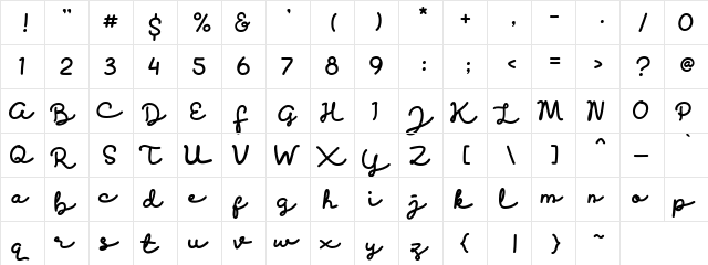 Discobaby Regular  glyph index