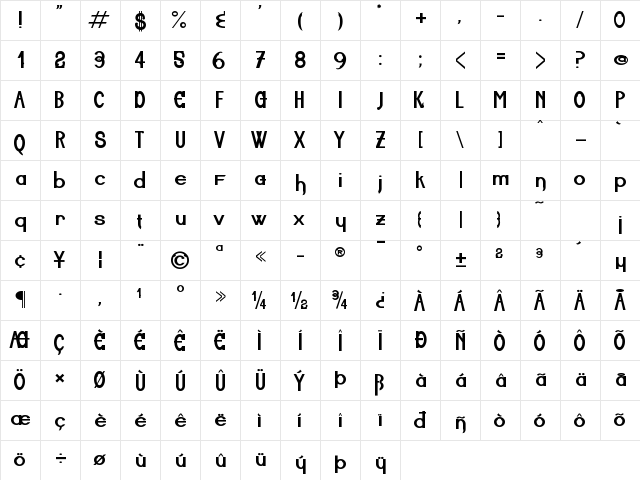 Aiuruoca Regular  glyph index