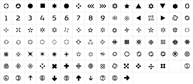 AlertDingbats Regular  glyph index
