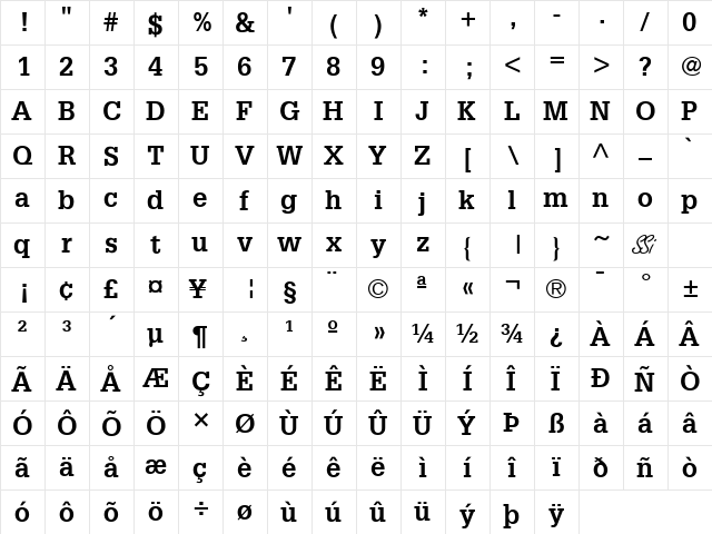 Installation SSi Bold  glyph index